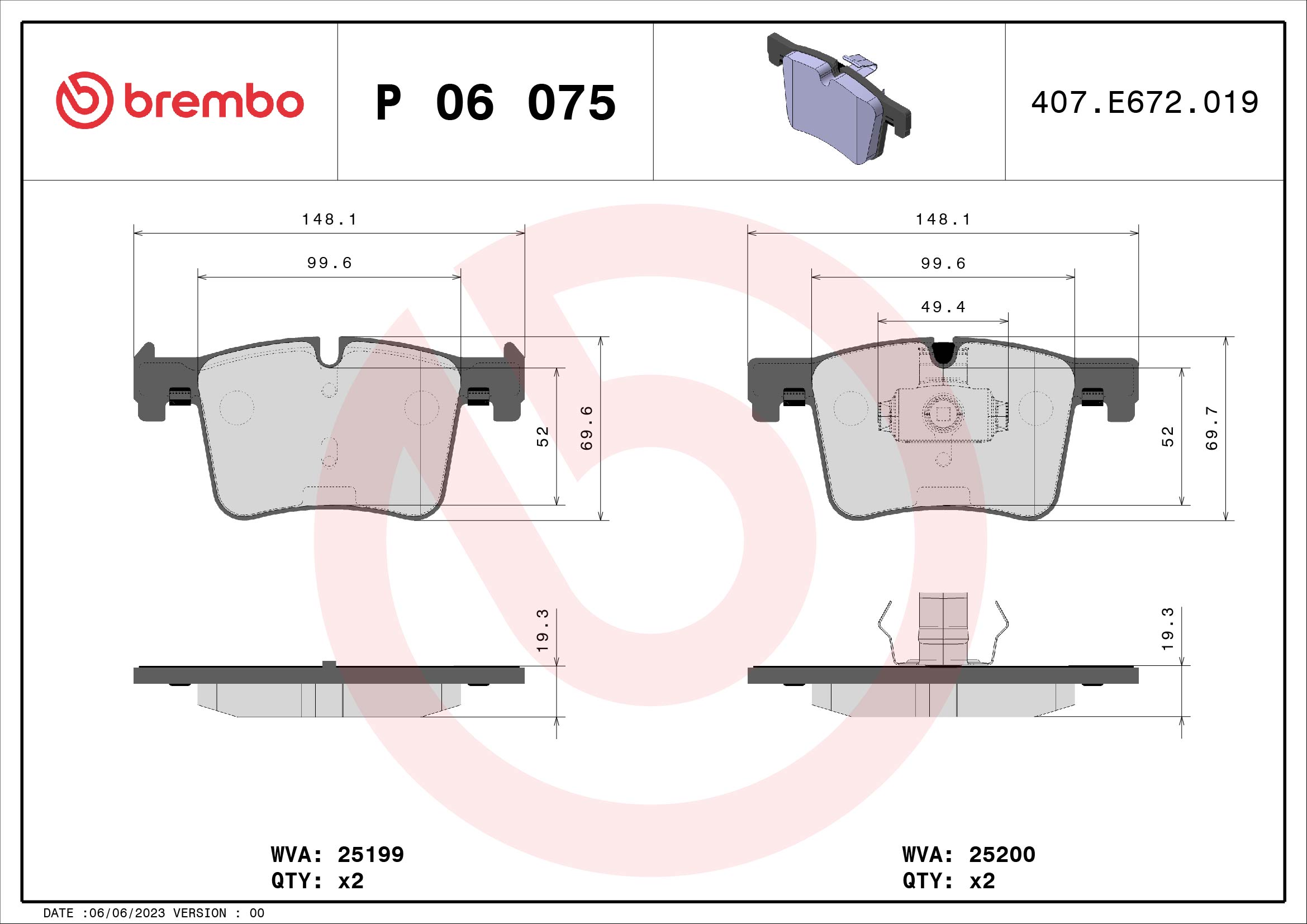 A.B.S. P 06 075 BREMBO Bremsbelagsatz, Scheibenbremse